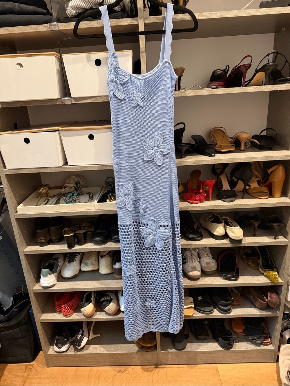 DEVON WINDSOR Light Blue Floral Crochet Maxi Dress